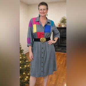 Vintage Together! Color Block Button-Up Dress